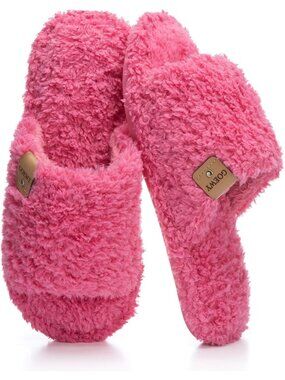 Women's Rose Red Indoor Cozy Foam Slip On Slides Fuzzy Open Toe Slipper Shoes